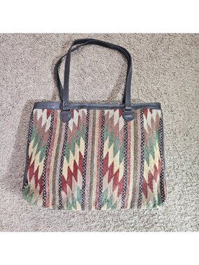 Manos Zapotecas Large Wool Tote Bag 14x18 Southwest Geometric Pattern Mexico